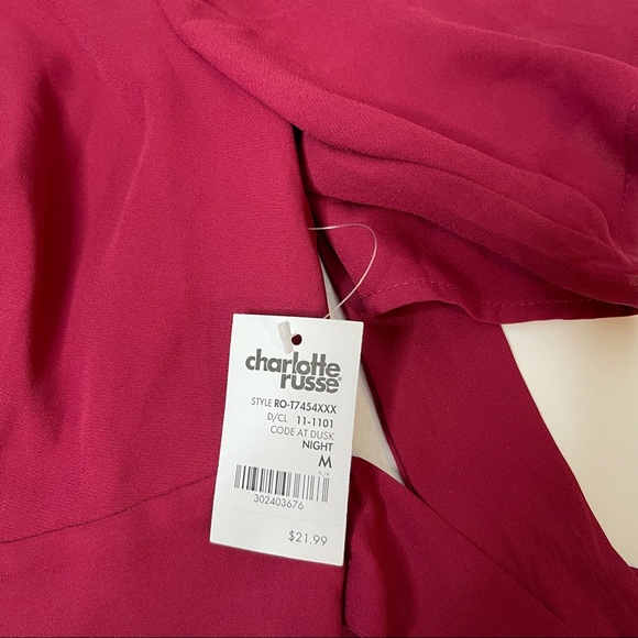 Cranberry red crop zip up blouse batwing sleeve - Picture 5 of 5